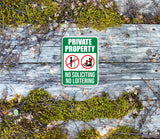 Portrait Round Plus Private Property No Soliciting No Loitering Door or Wall Sign | Safety Signage