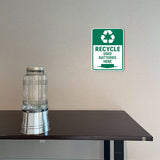 Portrait Round Plus Recycle Used Batteries Here Door or Wall Sign | Health & Safety Signage