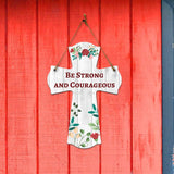 Be strong and courageous Cross Hanging Sign | Rustic Twine | Inspiring Religious Bible Decor