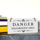 Danger: Hazardous Area 5" x 10" Hanging Wall or Door Sign | Rustic Twine | Stylish Business or Office Safety Signage