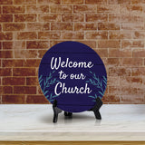 Welcome to Our Church Circle Table Sign with Acrylic Stand (5x5") | Home & Office Decor