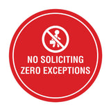 Circle No Soliciting Zero Exceptions Wall or Door Sign