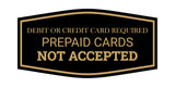 Signs ByLITA Fancy Debit Or Credit Card Required. Prepaid Cards Not Accepted Wall or Door Sign | Shops and Stores Signage