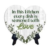 In This Kitchen Every Dish is Seasoned With Love Heart Table Sign with Acrylic Stand (6x5") | Just Married Decoration Idea