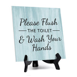Signs ByLITA Please Flush The Toilet & Wash Your Hands, Wood Color, Square Table Sign (5