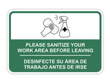 Classic Framed Plus Please Sanitize Your Work Area Before Leaving Wall or Door Sign | Bilingual Spanish and English Workplace Safety Signage