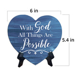 Sign ByLITA Heart With God All Things Are Possible, Blue Wood Color, Table Sign (6"x5")