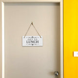 Out to Lunch 5" x 10" Hanging Wall or Door Sign | Rustic Twine | Stylish Business or Office Signage