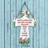 God is within her, she will not fall; God will help her at break of day Cross Hanging Sign | Rustic Twine | Inspiring Religious Bible Decor