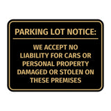 Signs ByLITA Classic Framed Parking Lot Notice: We Accept No Liability For Cars or Personal Property Damaged or Stolen On These Premises Door or Wall Sign Easy Installation | Warning Health & Safety | Office & Venues