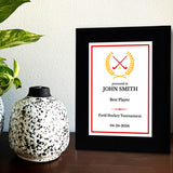 Field Hockey Customizable Black Frame Wooden Award Plaque | Easel Mount Option | Achievement and Recognition Personalizable Plaques | Sports Award