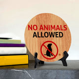No Animals Allowed Circle Table Sign with Acrylic Stand (5x5") | Public Spaces Signage