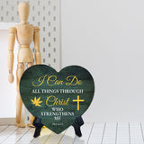 I Can Do All Things Through Christ Who Strengthens Me Phil 4:13 Heart Table Sign with Acrylic Stand (6x5") | Religious Home Decor