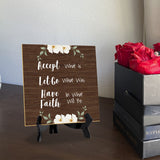 Accept What Is Let Go Of What Was Have Faith In What Will Be 5"x 5" Square Table Sign With Acrylic Easel | Religious Home Decor