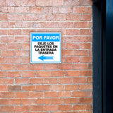 Square Plus Por Favor Deje Los Paquetes En La Entrada Trasera Left Arrow Wall or Door Sign | Spanish | Health & Safety Warehouse Business Signage