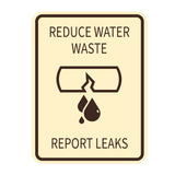 Signs ByLITA Portrait Round Reduce Water Waste: Report Leaks Door or Wall Sign Durable ABS Plastic | Laser Engraved | Easy Installation | Kitchen | Hygiene