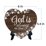 God Is Always On Time Heart Shape Table Sign (6 x 5.4") | God's Grace Home Decoration
