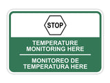 Classic Framed Plus Stop! Temperature Monitoring Here Wall or Door Sign | Bilingual Spanish and English Workplace Safety Signage