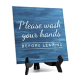 Signs ByLITA Please Wash Your Hands, Before Leaving, Wood Color, Square Table Sign (5