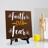 Faith Over Fear 5"x 5" Square Table Sign With Acrylic Easel | Religious Home & Office Decor