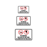 Classic Framed Plus No Smoking No Glass Of Any Kind Allowed On The Pool Deck Wall or Door Sign | Warning Signage