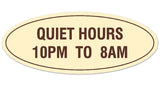 Signs ByLITA Oval Quiet Hours 10PM to 8AM Sign - Laser-Engraved Lettering | Durable ABS Plastic | Vibrant Colors | Powerful Foam Tape