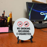 No Smoking Including E-Cigarettes Circle Table Sign with Acrylic Stand (5x5") | Home & Office Decor