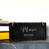 Music Room 5x10 Hanging Plus Wall or Door Sign | Rustic Twine | Range of Vibrant Decor Styles | Room Signs For Home and Business