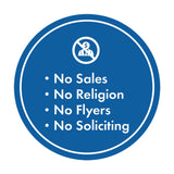 Circle No Sales, No Religion, No Flyers, No Soliciting Wall or Door Sign