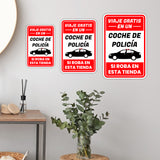 Portrait Round Plus Viaje Gratis En Un Coche de Policía Si Roba En Esta Tienda Wall or Door Sign | Spanish Shoplifting Retailer Signage