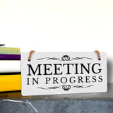 Meeting In Progress 5" x 10" Hanging Wall or Door Sign | Rustic Twine | Stylish Business or Office Signage