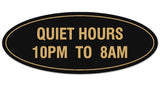 Signs ByLITA Oval Quiet Hours 10PM to 8AM Sign - Laser-Engraved Lettering | Durable ABS Plastic | Vibrant Colors | Powerful Foam Tape