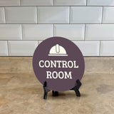Control Room Circle Table Sign with Acrylic Stand (5x5") | Office Decor