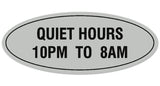 Signs ByLITA Oval Quiet Hours 10PM to 8AM Sign - Laser-Engraved Lettering | Durable ABS Plastic | Vibrant Colors | Powerful Foam Tape