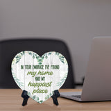 In Your Embrace I've Found My Home and My Happiest Place Heart Table Sign with Acrylic Stand (6x5") | Cute Couples Signs