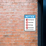 Portrait Round Plus Notice No Firearms No Knives No Drugs No Alcohol Allowed On This Property Wall or Door Sign | Safety Signage
