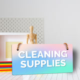 Cleaning Supplies 5x10 Hanging Plus Wall or Door Sign | Rustic Twine | Range of Vibrant Decor Styles | Room Signs For Home and Business