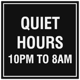 Signs ByLITA Square Quiet Hours 10PM to 8AM Sign - Easy Installation | Durable Material