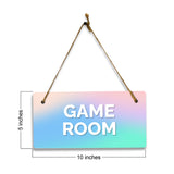 Game Room 5x10 Hanging Plus Wall or Door Sign | Rustic Twine | Range of Vibrant Decor Styles | Room Signs For Home and Business