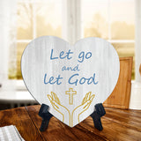 Sign ByLITA Heart Let go and let God, Wood Color, Table Sign (6"x5")