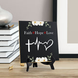 Faith Hope Love 5"x 5" Square Table Sign With Acrylic Easel | Religious Home Decor