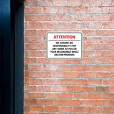 Classic Framed Plus Attention - We Assume No Responsibility For Any Harm To You Or Your Belongings While On Our Premises Wall or Door Sign | Easy Installation | Disclaimer Waiver Notice