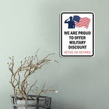 Portrait Round Plus We Are Proud To Offer A Military Discount: Active or Retired Door or Wall Sign Honor Veterans with Military Signs | US Pride | Veteran Gratitude and Discount Signs