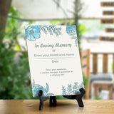 Customizable 6 x 8" Floral Memorial Table Sign - Personalizable Design In Loving Memory Of Sign with Acrylic Easel Stand for Table, Counter, or Shelf Display