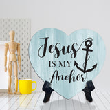 Signs ByLITA Heart Jesus is My Anchor Wood Color, Table Sign [6 x 5"]