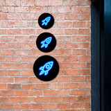 Circle Plus Rocket Neon Graphic Style Wall or Door Sign | Live Streamer Gaming Themed Decoration