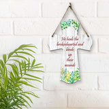 He heals the brokenhearted and binds up their wounds Cross Hanging Sign | Rustic Twine | Inspiring Religious Bible Decor