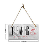 Cleaning Supplies 5x10 Hanging Plus Wall or Door Sign | Rustic Twine | Range of Vibrant Decor Styles | Room Signs For Home and Business