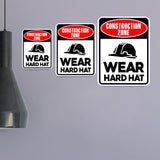 Portrait Round Plus Construction Zone Wear Hard Hat Wall or Door Sign | Health And Safety Signage