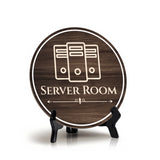 Server Room Circle Table Sign with Acrylic Stand (5x5") | Office Building Maintenance Sign